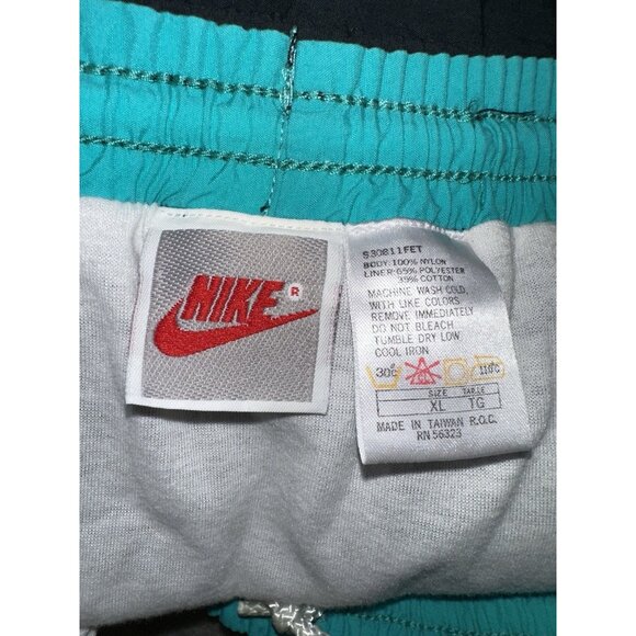 RARE VTG 90s‎ Nike Spellout Swoosh Nylon Black Teal  Swim Trunks Shorts XL - Picture 7 of 9